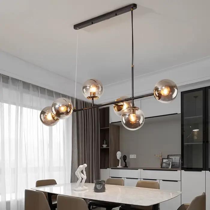 Art nordique bande verre pendentif LED lumières moderne boule de verre Suspension LOFT plafond lustre lampe à main fumée or suspension
