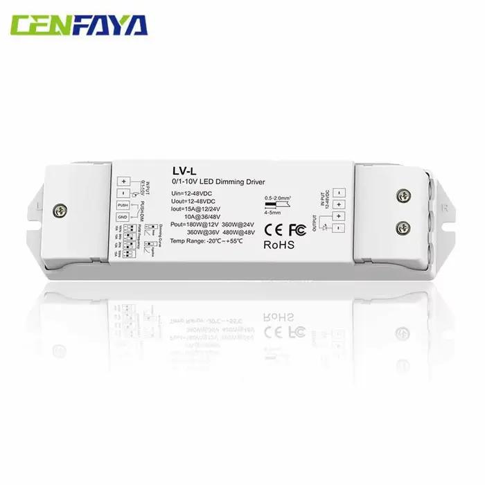 0/1-10V 1CH 12A pilote de LED à intensité variable DC 12V 24V 36V LED variateur LED contrôleur de gradation PWM pour SMD COB 2835 bande LED à col unique
