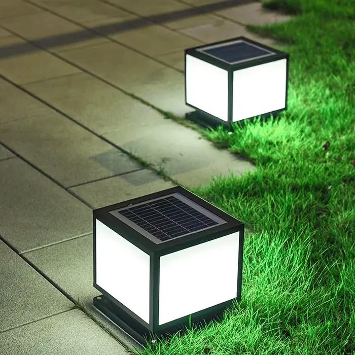 Lampe frontale à colonne d'énergie solaire étanche pour l'extérieur, Villa, jardin, décoration communautaire, lampe de pelouse, lampe murale carrée