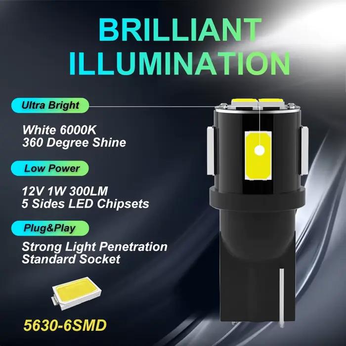 Ampoules Led Canbus W5W 100x T10, 168, 194, 6000K, lumière blanche de plaque d'immatriculation de lecture, éclairage d'intérieur de voiture, 12V