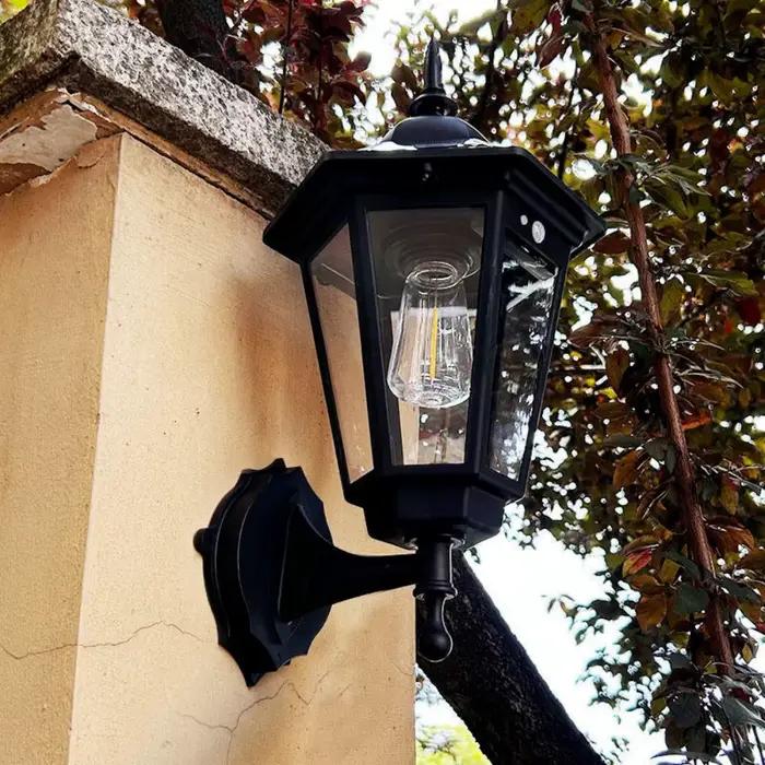 Lampe murale solaire de style européen rétro E27, pour cour, jardin, extérieur, 3 modes, induction humaine, éclairage extérieur, balcon, véranda