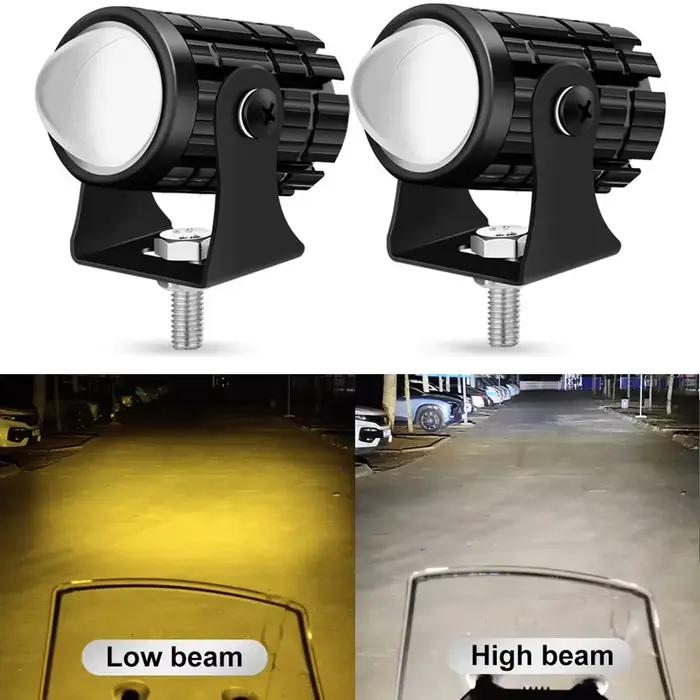 Phare LED pour motos, accessoires de moto, projecteurs antibrouillard, Mini projecteur, lampe de conduite, lentille de Scooter ATV, double couleur 12V