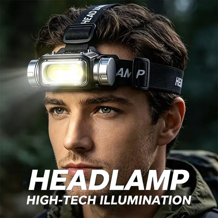 Lampe frontale rechargeable à haute luminosité, lampe de travail détachable, lumière LED en aluminium blanc, jaune et rouge pour la randonnée et le camping