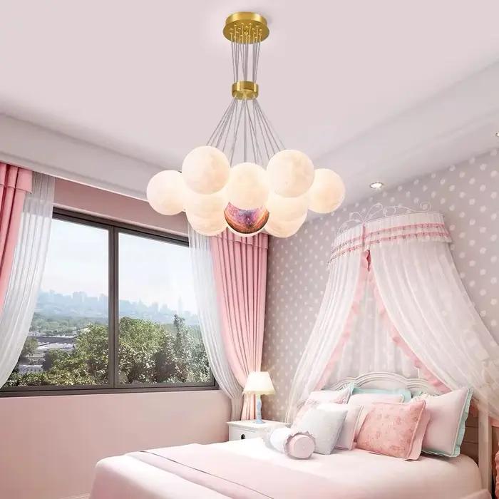 Plafonnier LED suspendu en forme de lune, design nordique, impression 3D, luminaire décoratif d'intérieur, idéal pour un salon, une chambre d'enfant ou une chambre à coucher