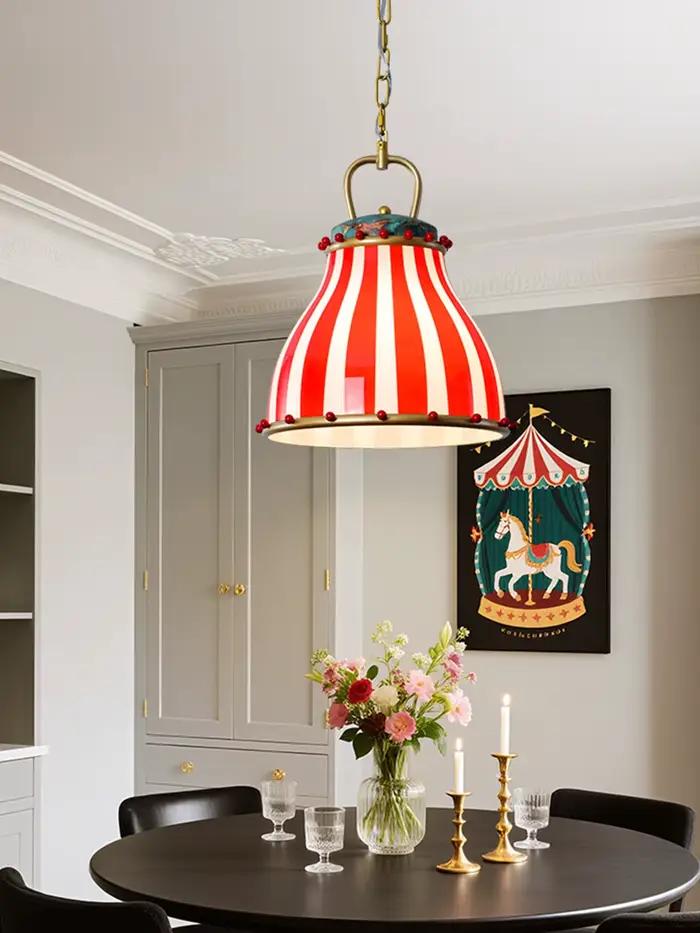 Lustre de cirque coloré rétro Memphis rayures rouges suspension chambre d'enfant salle à manger cuisine île lampes d'entrée