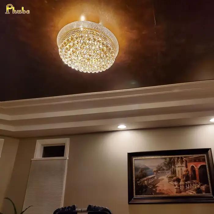 Plafonnier LED suspendu en cristal doré, design rond, lumière de luxe, luminaire décoratif d'intérieur, idéal pour un salon ou une cuisine