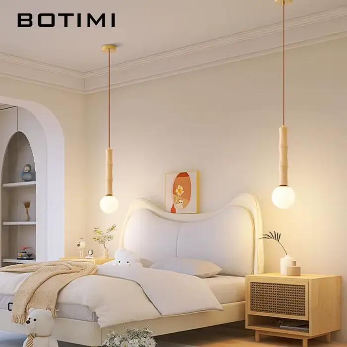 BOTIMI abat-jour en bambou fait en bois chevet pendentif LED lumières avec abat-jour en verre fil suspendu île cuisine Suspension Luminaire