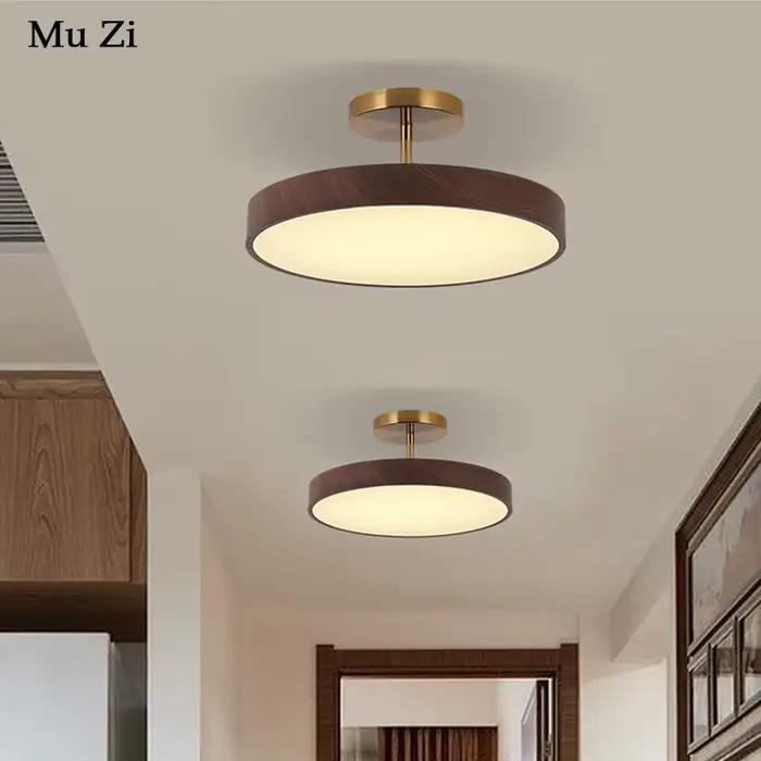 Plafonnier Moderne Rond en Bois et Fer pour Chambre à Coucher
