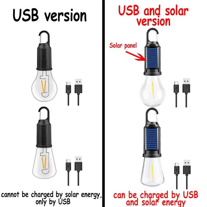 Lampe de camping LED à énergie solaire, lanterne d'éclairage LED à chargement USB, lampe portative étanche 100LM pour barbecue en plein air et camping