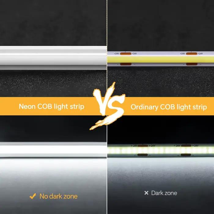 Bonne qualité COB LED bande néon 9MM 24V Super lumineux pas de zone sombre applique étanche, pour éclairage intérieur extérieur RA90
