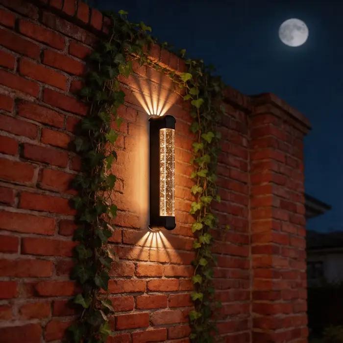 Applique murale exterieure en cristal et acier inoxydable moderne avec deux sources de lumiere led pour balcon cour couloir et escalier