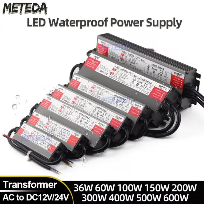 Transformateurs d'éclairage étanches 12V 24V pour éclairage LED 36W 150W 200W 600W IP67 Waterproof Outdoor Power Supply Occasions Spéciales