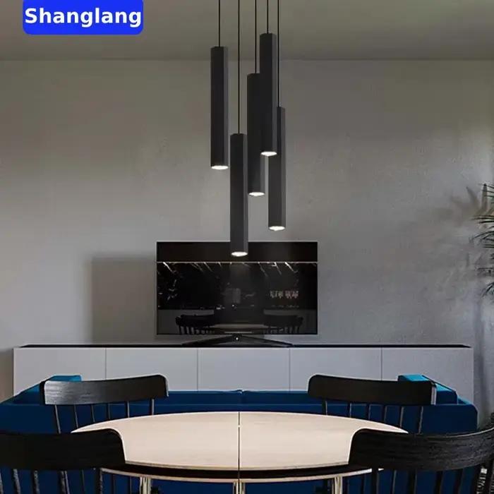 Lustre de plafond LED moderne pour escalier, noir, style nordique, simple, luminaire d'intérieur, nouveau design créatif, lampe longue suspendue pour îlot