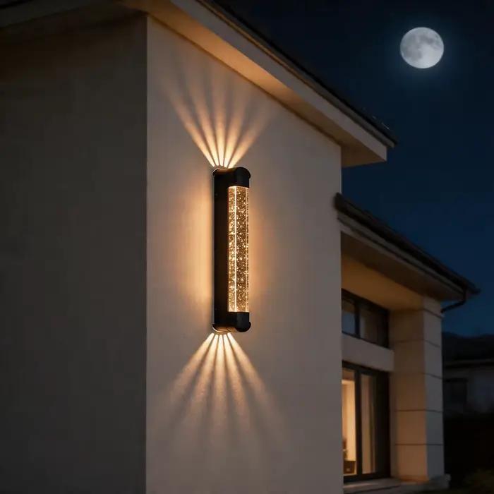 Applique murale exterieure en cristal et acier inoxydable moderne avec deux sources de lumiere led pour balcon cour couloir et escalier