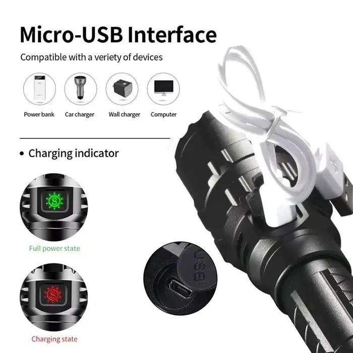 65000Lums spécial chasse Scout lampe de poche LED tactique éblouissement torche lampe USB charge étanche feu mitrailleuse camping