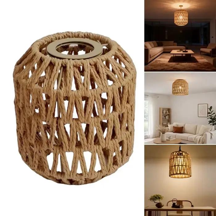 Abat-jour de lampe suspendue vintage tissé à la main style bohème pour décoration intérieure occa