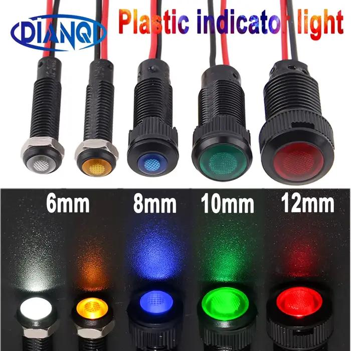 1/5 pièces 6/8/10/12mm indicateur LED en plastique noir Signal point lampe rouge jaune ambre bleu vert blanc 3V5V6V12V24V110V220V