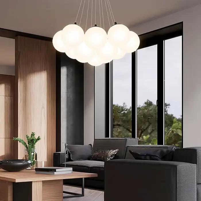 SANDYHA Moderne Boule de Verre Abat-Jour Pendentif Lampe Suspension De Cuisine Éclairage Intérieur Salle À Manger Salon Chambre Décoration De La Maison