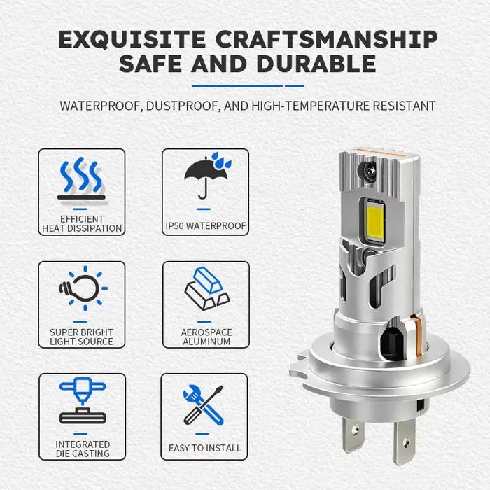 Ampoules LED H7 Canbus pour phares – Puces CSP, ventilateur intégré – Feux de route et de croisement – ​​Installation Plug & Play (branchement direct sans modification)