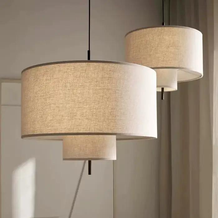 Plafonnier LED Multicouche Rustique en Tissu