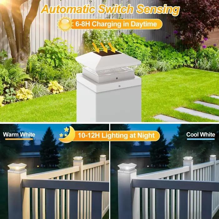 Lampes solaires pour poteaux, 2 modes, LED, pour poteaux de clôture, IP65, étanches, pour poteaux en bois, éclairage solaire extérieur pour clôture