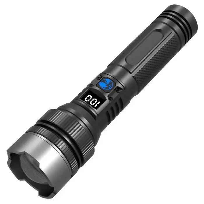 Nouvelle lampe torche rechargeable à tête en aluminium, laser blanc longue portée, affichage numérique LCD, éclairage extérieur, lampe de travail portable pour la maison
