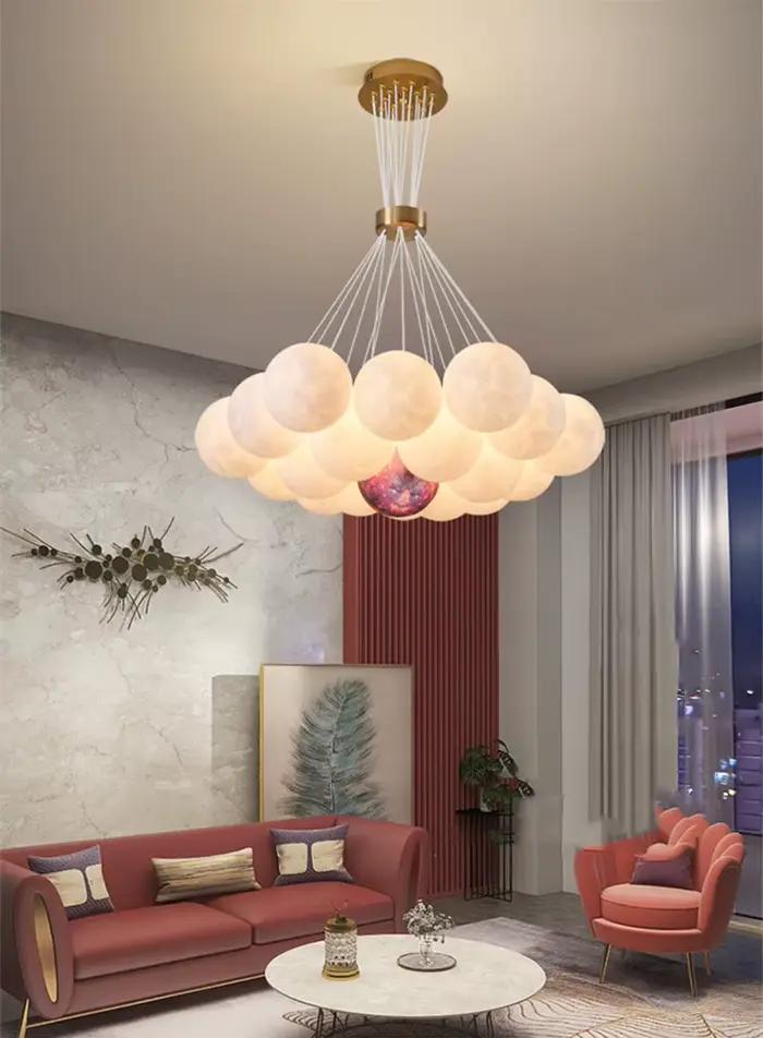 Plafonnier LED suspendu en forme de lune, design nordique, impression 3D, luminaire décoratif d'intérieur, idéal pour un salon, une chambre d'enfant ou une chambre à coucher