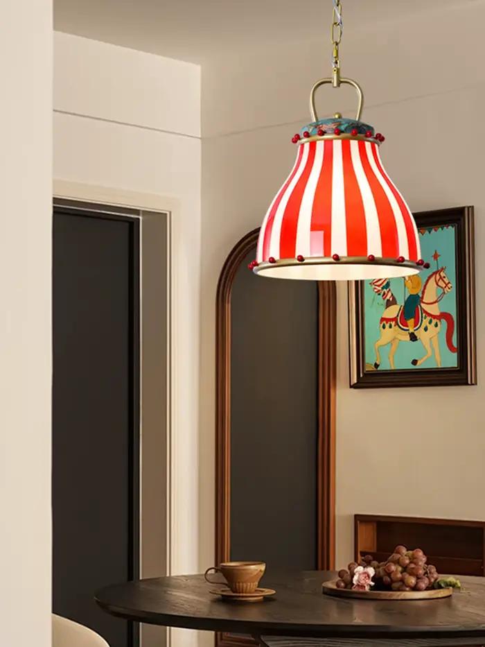 Lustre de cirque coloré rétro Memphis rayures rouges suspension chambre d'enfant salle à manger cuisine île lampes d'entrée