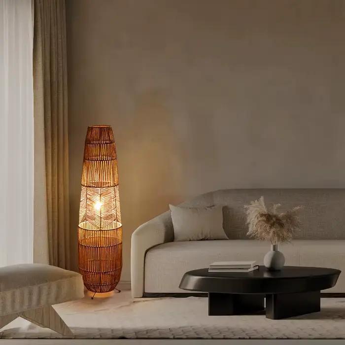 Vinatge-Lampadaire LED en Rotin Fait à la Main, Luminaire Décoratif d'Nik, Idéal pour un Salon, une Chambre à Coucher ou un Canapé