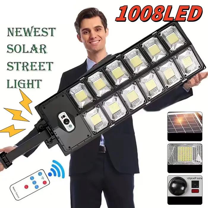 Super lumineux 1008 LED lumières solaires lampadaire extérieur 3 modes IPX65 éclairage de jardin étanche avec capteur de mouvement intelligent