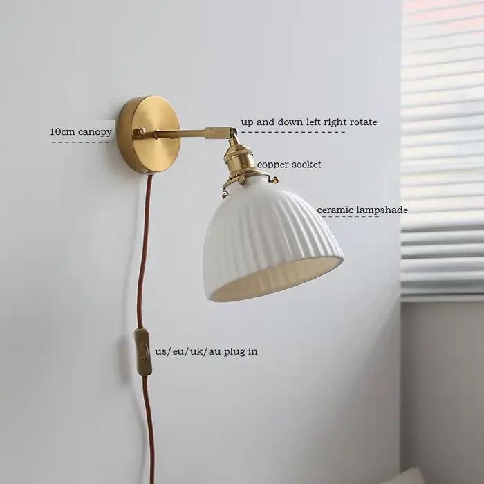 SuffHD-Applique Murale LED Nordique Moderne, Abat-Jour en Céramique, Prise UE US, Joli, Chambre à Coucher, Salon, Applique à Côté de la Lampe
