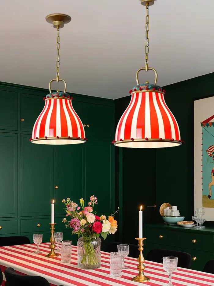 Lustre de cirque coloré rétro Memphis rayures rouges suspension chambre d'enfant salle à manger cuisine île lampes d'entrée