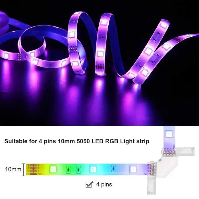 1 pièce, connecteur RGB d'angle LED 10mm 4 broches bande lumineuse LED en forme de L sans soudure Angle droit de 90 degrés pour bande lumineuse 5050 3528