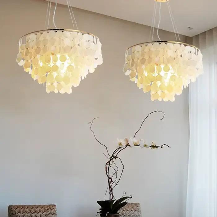 Lustre de plafond en coquillage chromé doré à LED