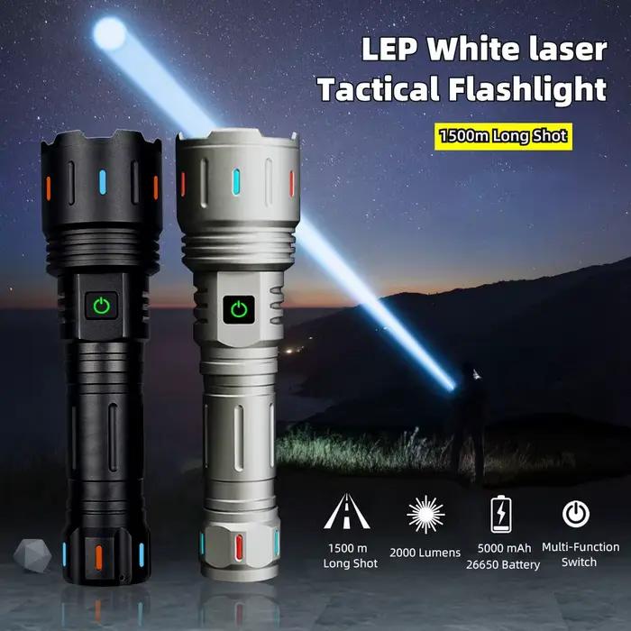 LEP – lampe de poche Laser blanche Super brillante, torche tactique Rechargeable par USB, lanterne d'urgence pour Camping en plein air