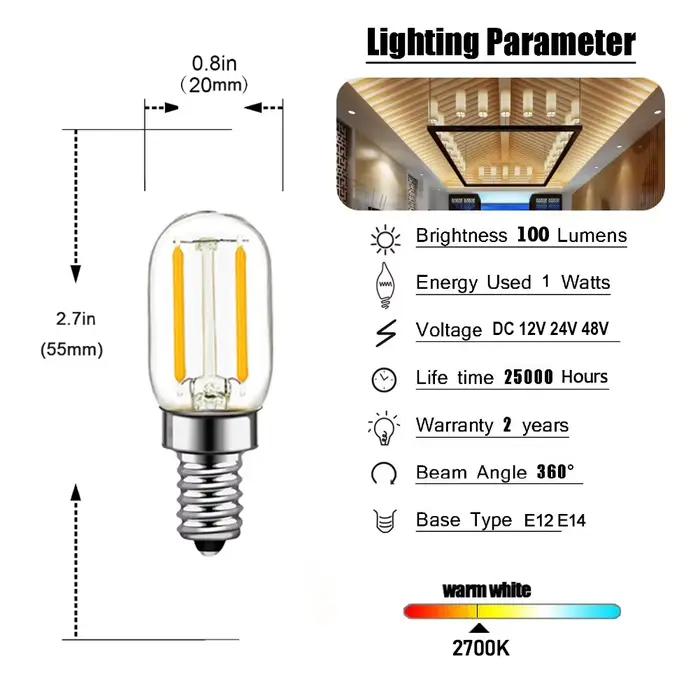 Ampoule LED à filament basse tension E12 E14, lampe LED DC12V 24V T22 G40 A19 ST58 6W, 2700K, pour camping-car et éclairage de pièce