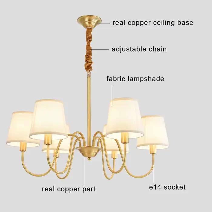 Lustre Led moderne plafonnier salon luminaire décor à la maison chambre cuisine salle à manger éclairage véritable cuivre tissu