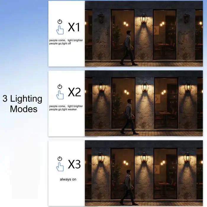 Lampe murale solaire de style européen rétro E27, pour cour, jardin, extérieur, 3 modes, induction humaine, éclairage extérieur, balcon, véranda