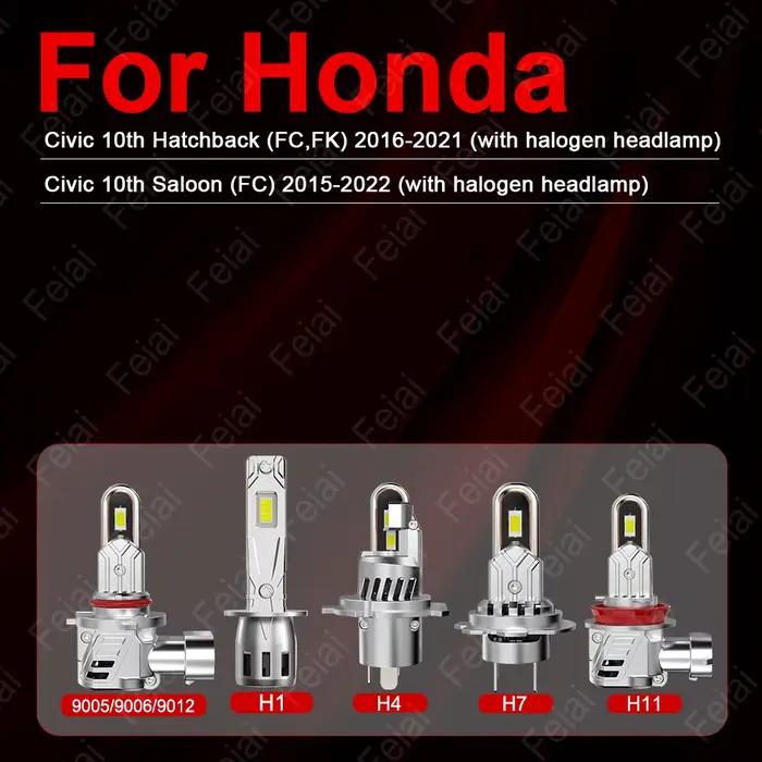 Ampoules de phares LED pour Honda Civic 10, accessoires tuning 2015 2016 2017 2018 2019 2020 2021 2022 Civic 10ème génération