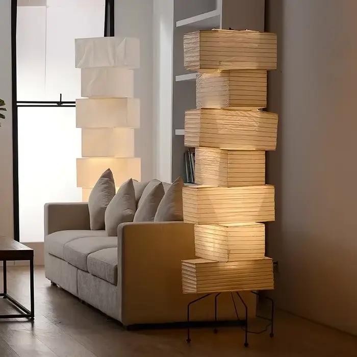 Lampe sur pied Wabi Sabi moderne avec lanterne en papier japonais pour chambre à coucher et salon occasions spéciales