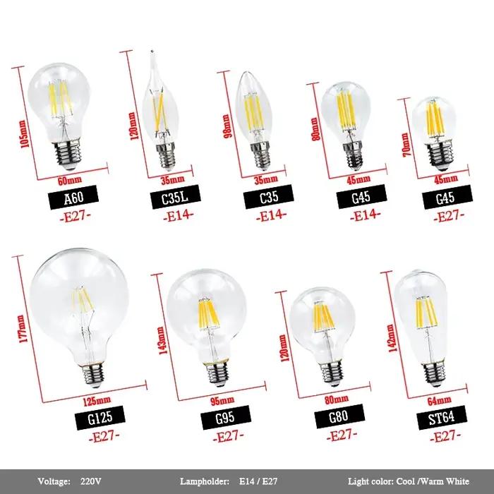Ampoule LED lampes 220V E27 E14 2W 4W 6W 8W Led rétro Edison Filament lumière C35 A60 G95 Lampada Bombilla salon maison Luminair