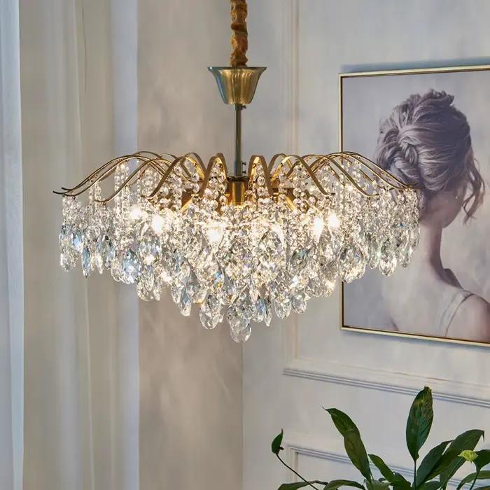 Lampe à suspension de plafond en cristal français de luxe Lustre Led plafonnier salon lumières lustres Table à manger lumière
