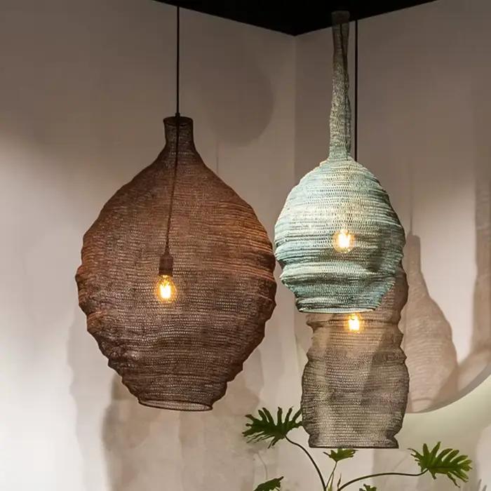 Wabi Sabi fer suspension pour Table de cuisine île salle à manger chambre tissé treillis métallique Art lustre LED décor lampe suspendue