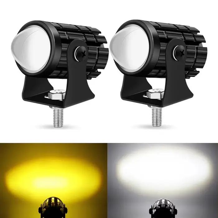 Phare LED pour motos, accessoires de moto, projecteurs antibrouillard, Mini projecteur, lampe de conduite, lentille de Scooter ATV, double couleur 12V