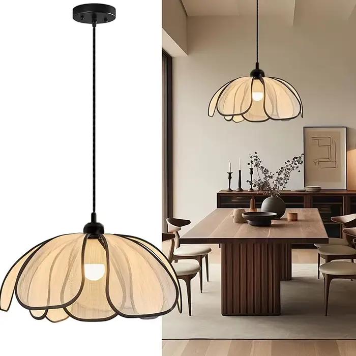 Nordique moderne rétro lustre LED tissé à la main Lotus 3 couleurs crème française lampes suspendues chambre salon luminaires