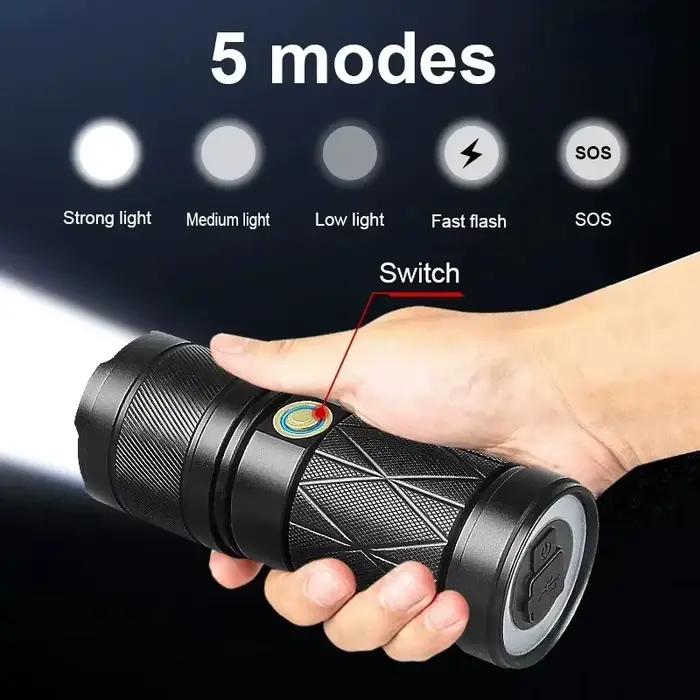 Lampe de poche laser aste de type C pour camping en plein air, lampe à main blanche, torche LED injuste, Xhp90