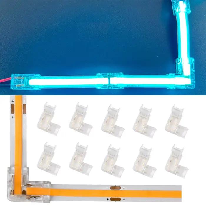 Connecteur de bande LED COB à 2 broches, 10 pièces, connecteurs d'angle LED en forme de L 5mm 8mm 10mm, soudage gratuit, bande lumineuse COB, pinces fixes, boucle