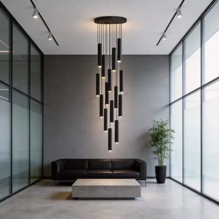 Lustre de plafond LED moderne pour escalier, noir, style nordique, simple, luminaire d'intérieur, nouveau design créatif, lampe longue suspendue pour îlot