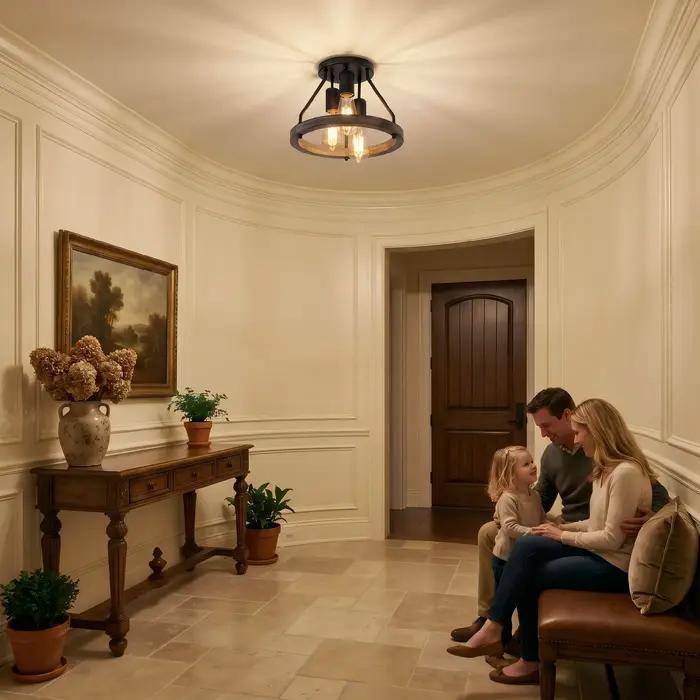 Plafonnier rond noir pour couloir