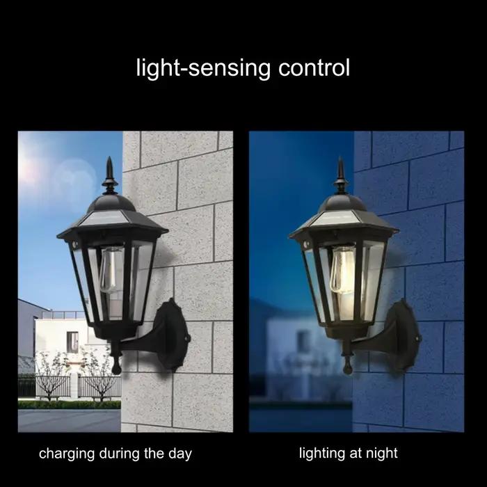 Lampe murale solaire de style européen rétro E27, pour cour, jardin, extérieur, 3 modes, induction humaine, éclairage extérieur, balcon, véranda